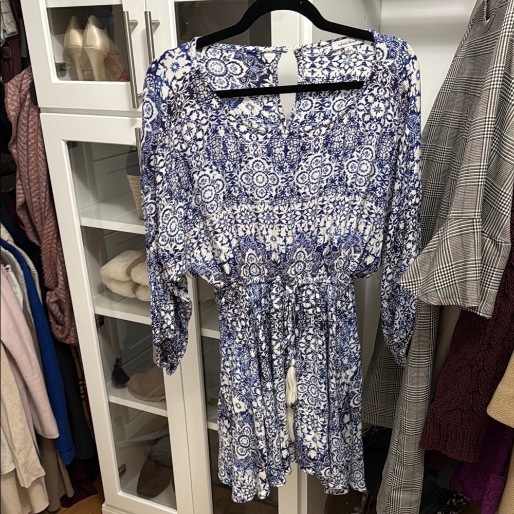 White Birch Blue and White Floral Jumpsuit